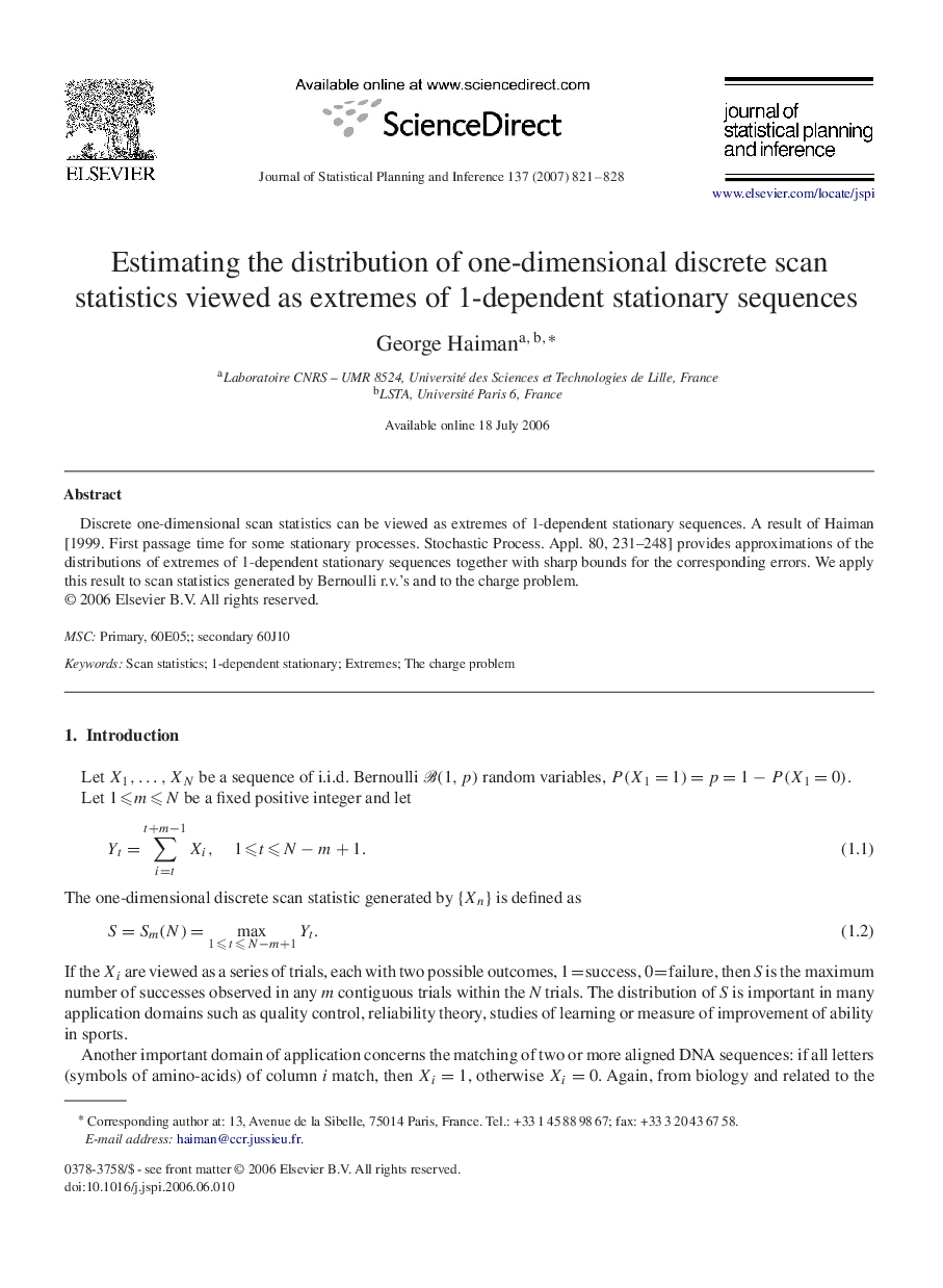 Estimating the distribution of one-dimensional discrete scan statistics viewed as extremes of 1-dependent stationary sequences