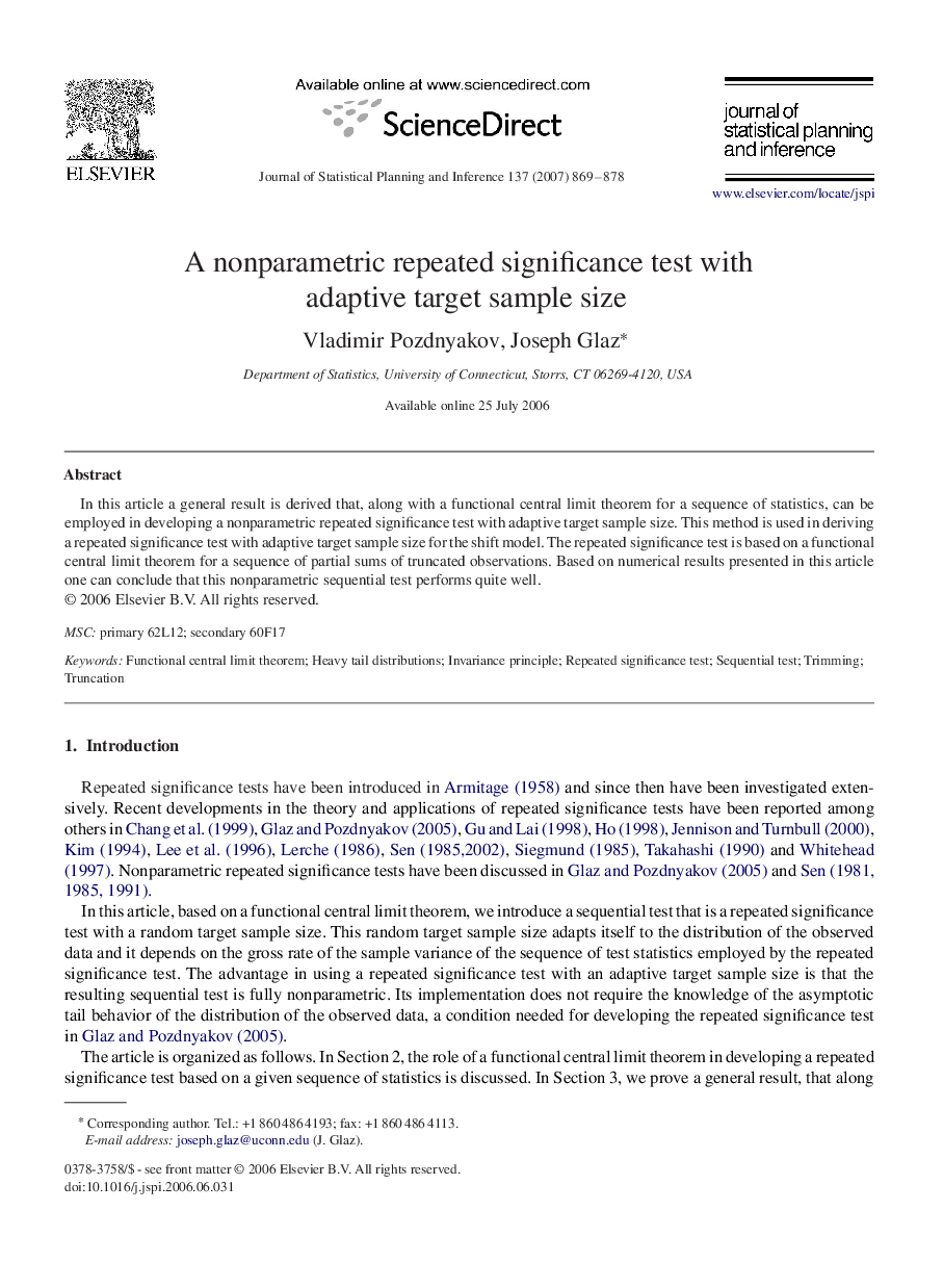 A nonparametric repeated significance test with adaptive target sample size