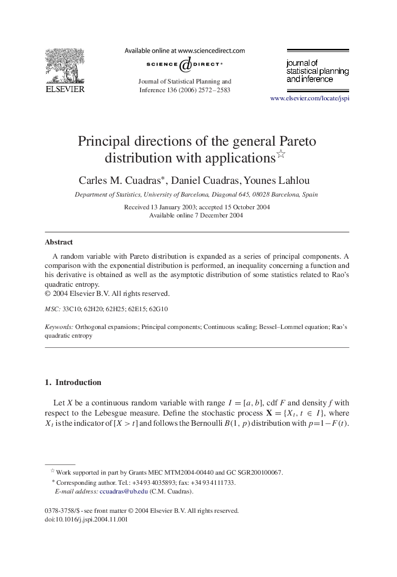 Principal directions of the general Pareto distribution with applications