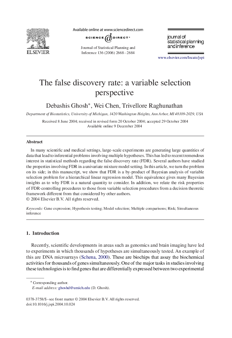 The false discovery rate: a variable selection perspective