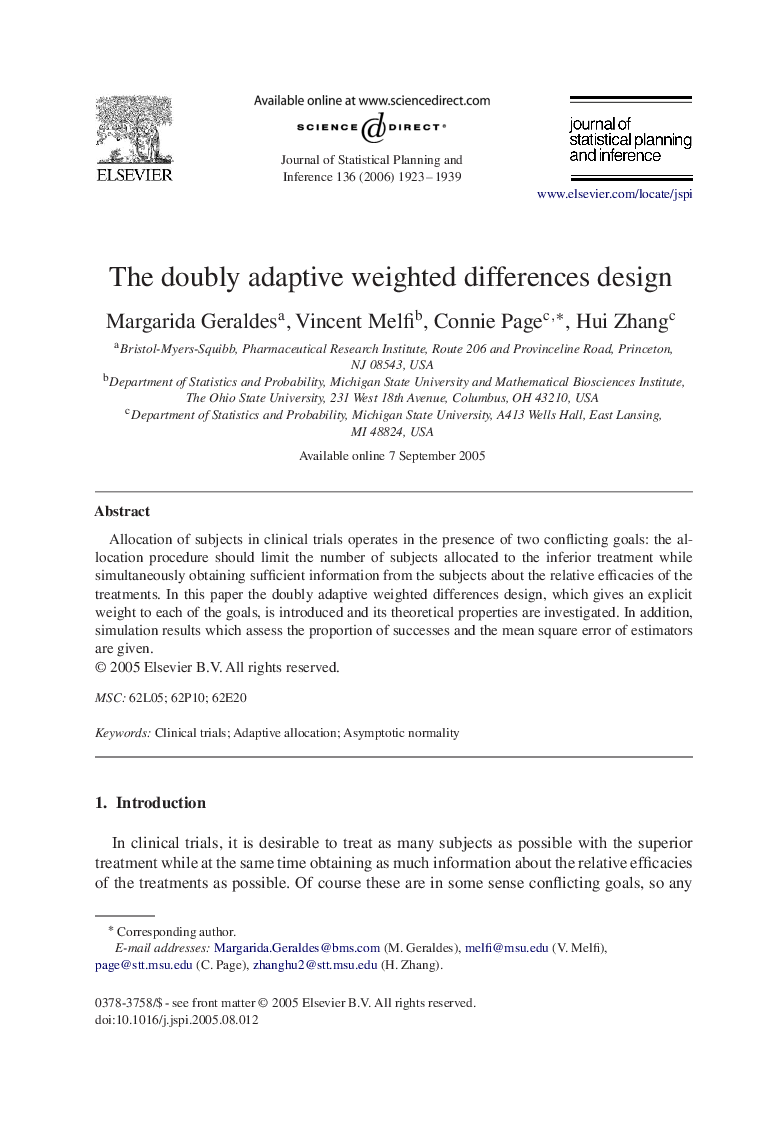 عکس صفحه اول مقاله: The doubly adaptive weighted differences design The doubly adaptive weighted differences design