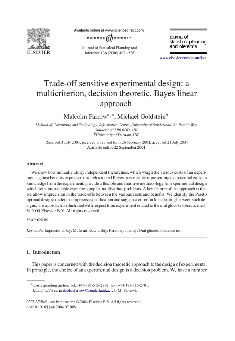 Trade-off sensitive experimental design: a multicriterion, decision theoretic, Bayes linear approach