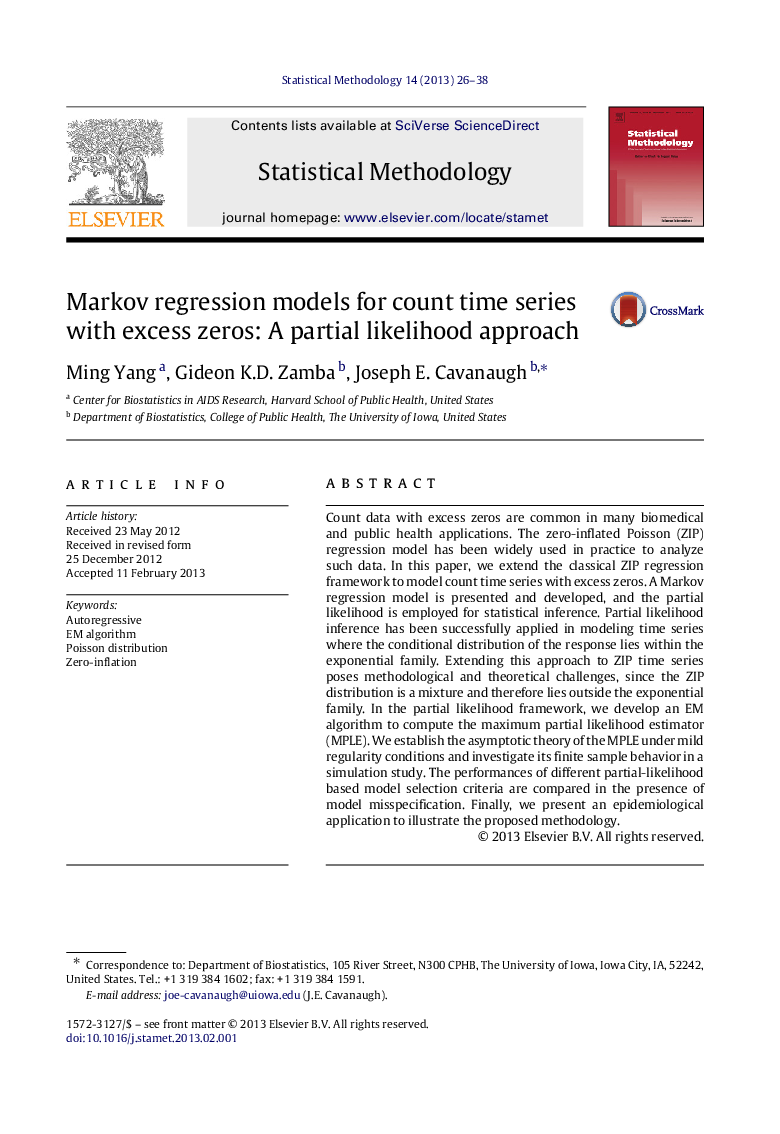 Markov regression models for count time series with excess zeros: A partial likelihood approach