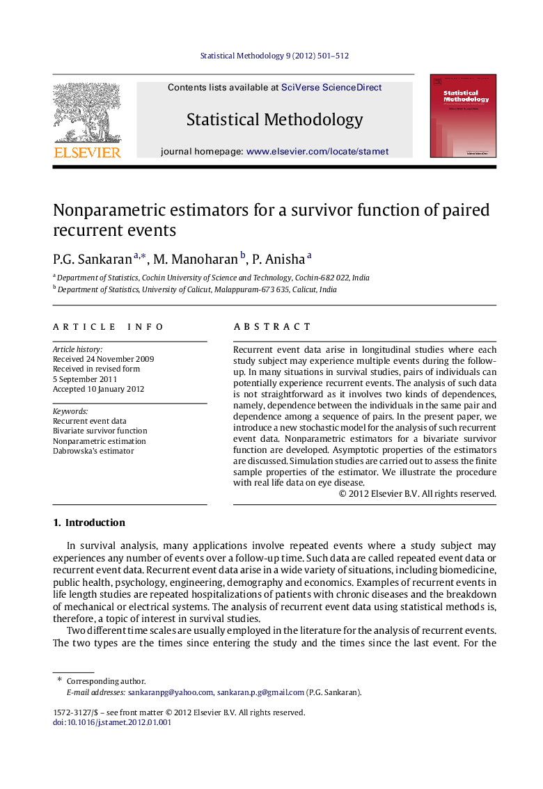 Nonparametric estimators for a survivor function of paired recurrent events