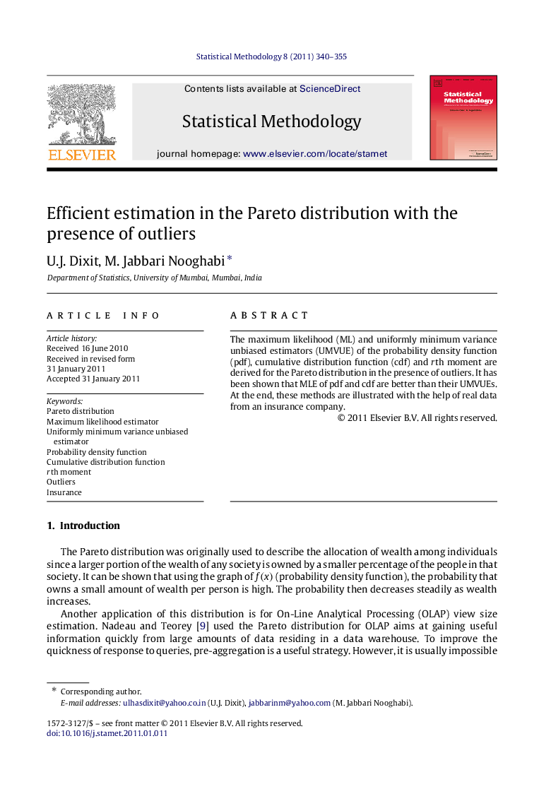 Efficient estimation in the Pareto distribution with the presence of outliers