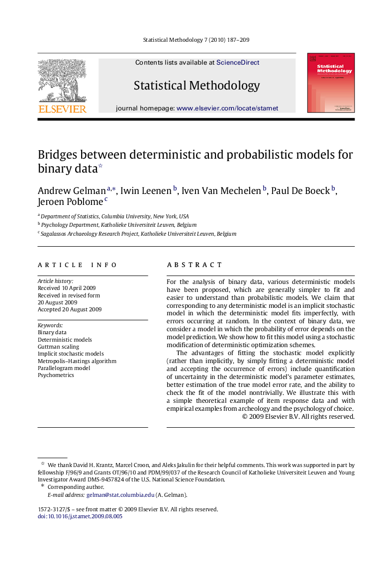 Bridges between deterministic and probabilistic models for binary data 