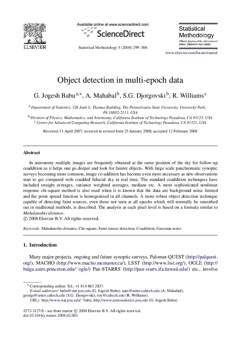 Object detection in multi-epoch data