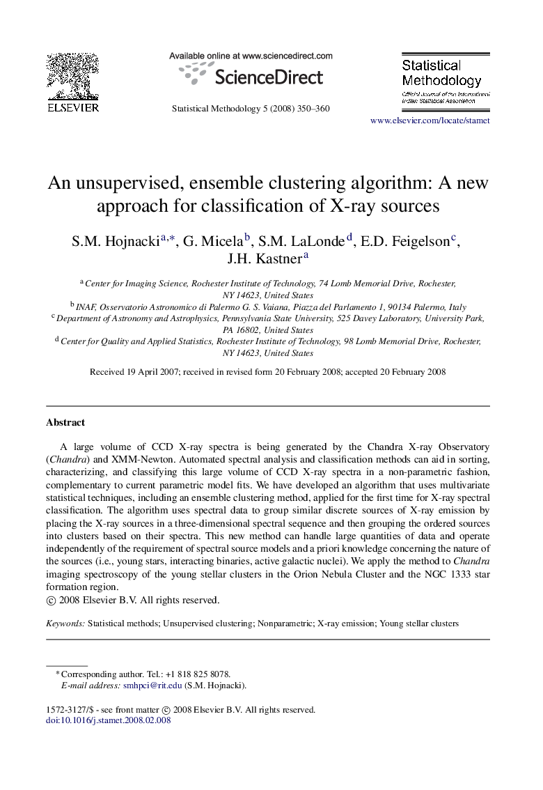 An unsupervised, ensemble clustering algorithm: A new approach for classification of X-ray sources