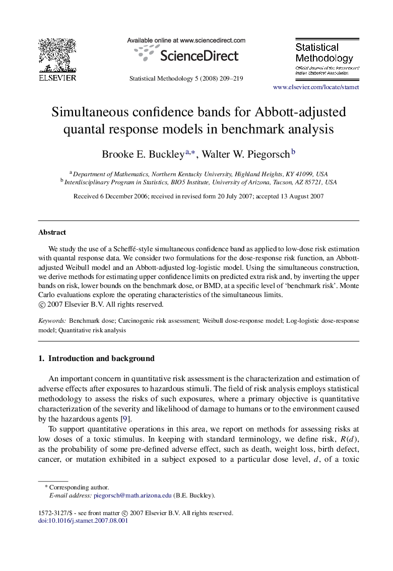 Simultaneous confidence bands for Abbott-adjusted quantal response models in benchmark analysis