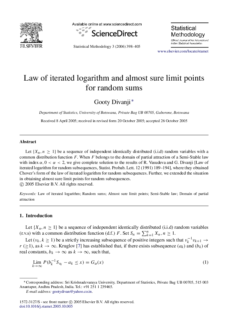 Law of iterated logarithm and almost sure limit points for random sums