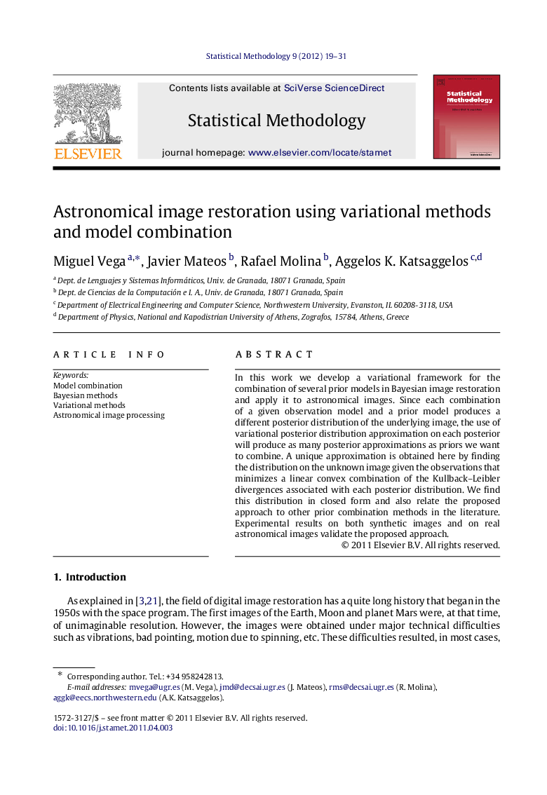 Astronomical image restoration using variational methods and model combination