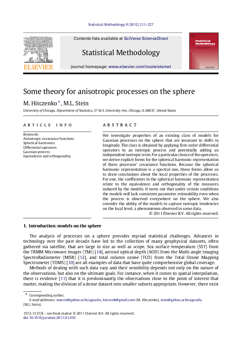 Some theory for anisotropic processes on the sphere