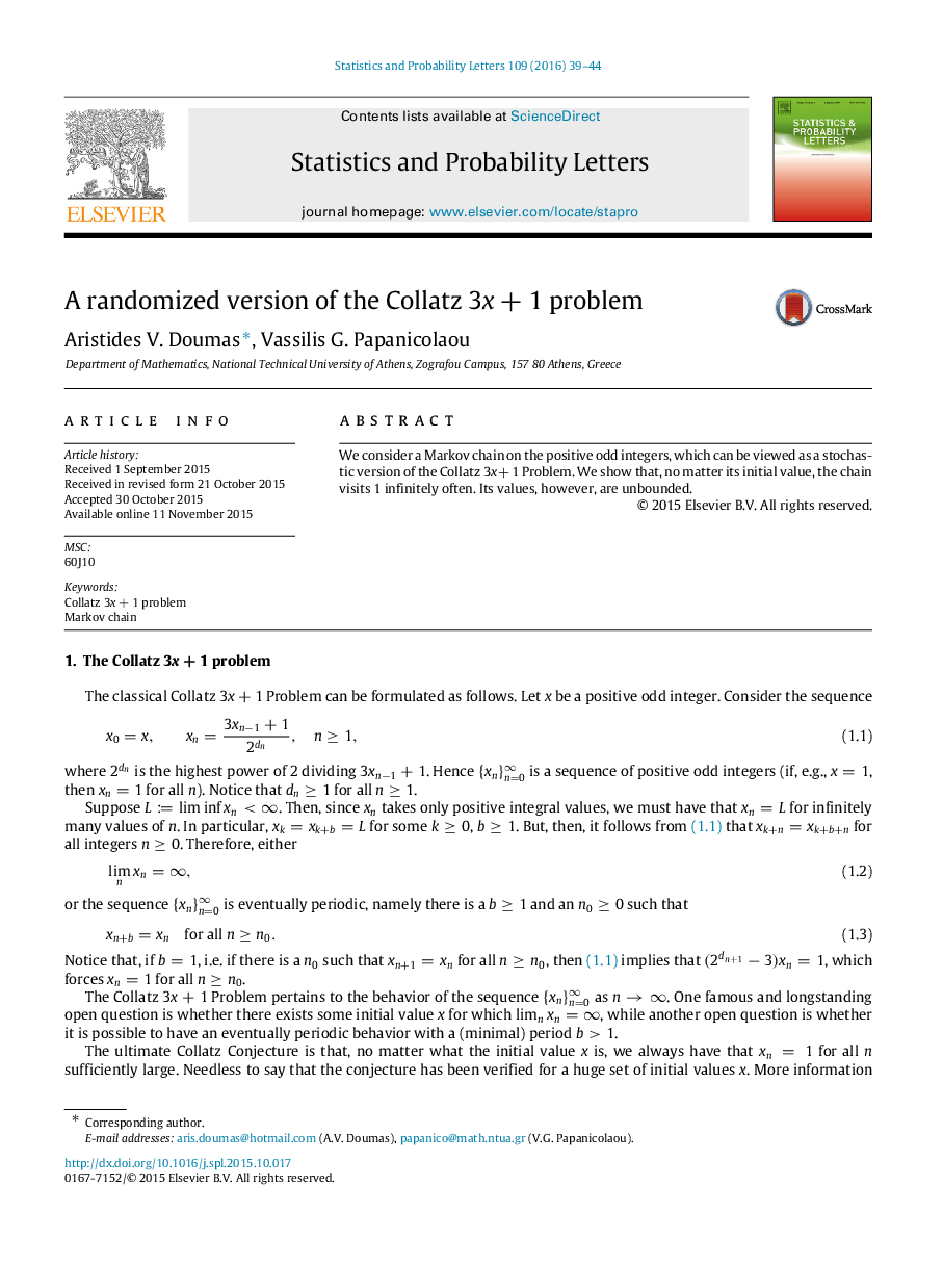 نسخه تصادفی از مشکل (کولاتز 3X + 13X + 1) 