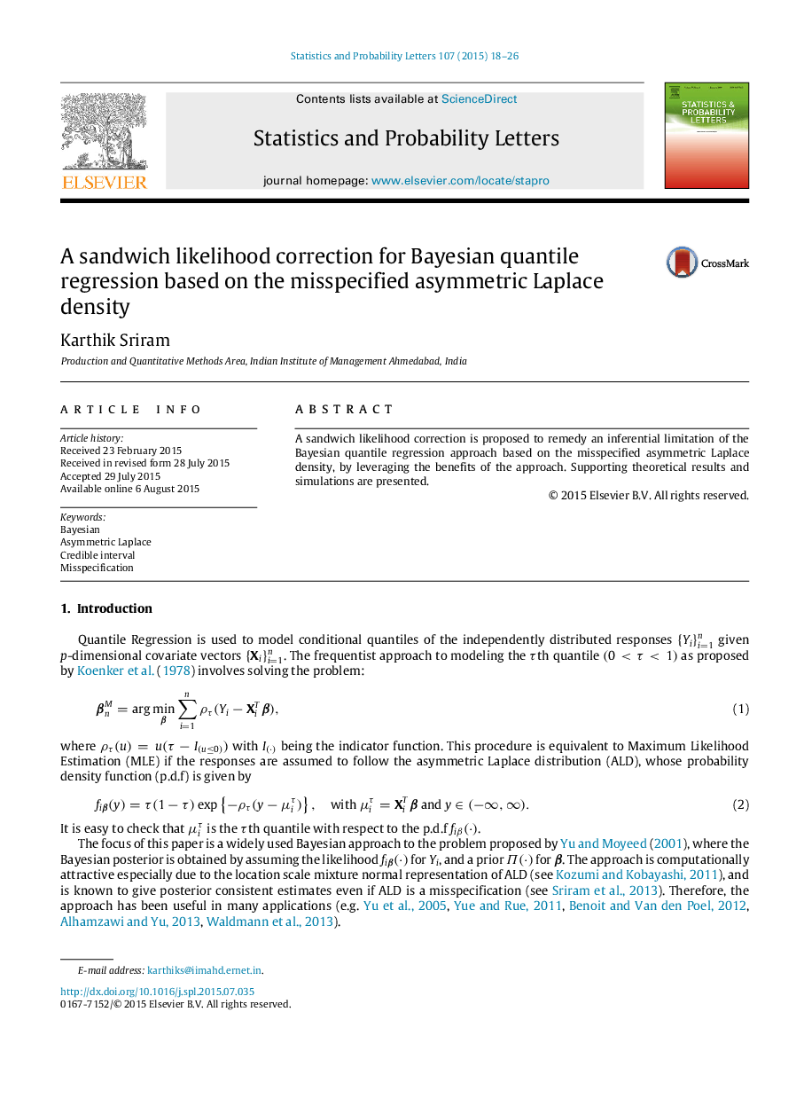 A sandwich likelihood correction for Bayesian quantile regression based on the misspecified asymmetric Laplace density