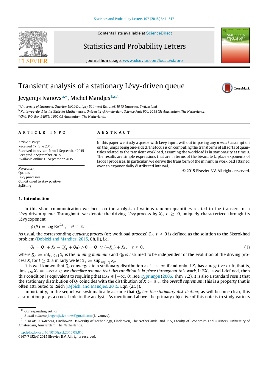 Transient analysis of a stationary Lévy-driven queue