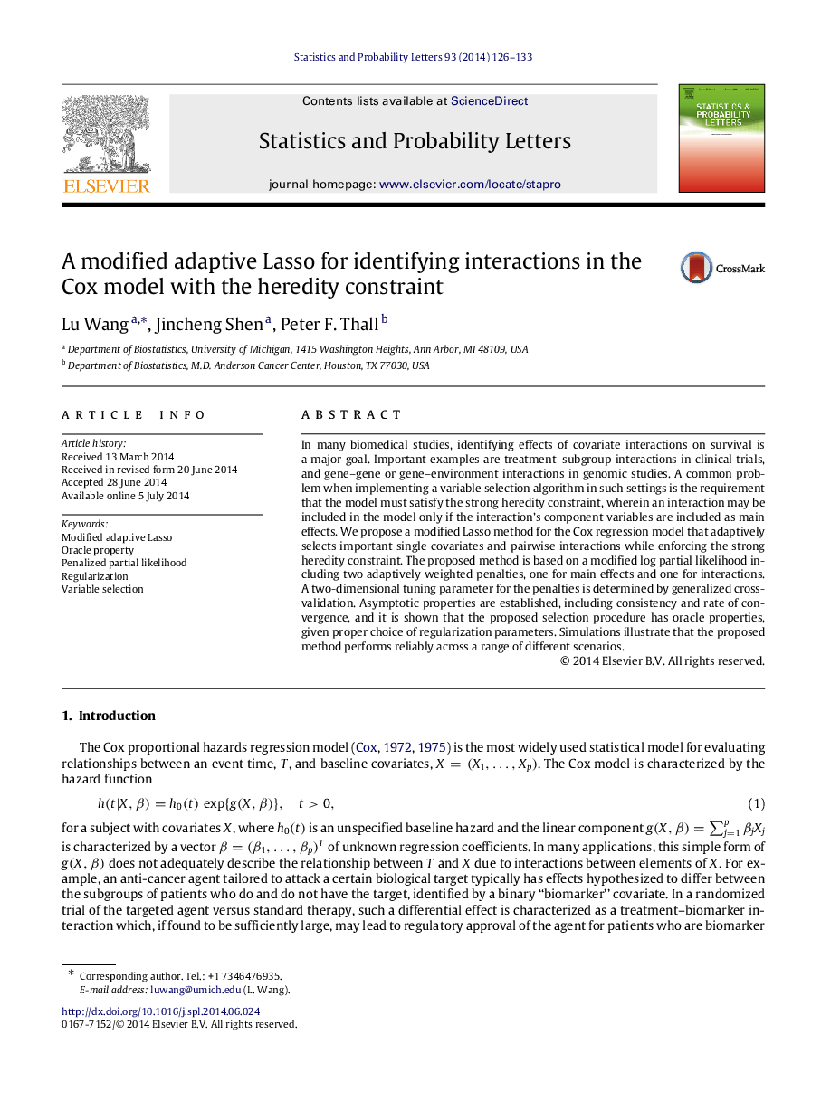 A modified adaptive Lasso for identifying interactions in the Cox model with the heredity constraint