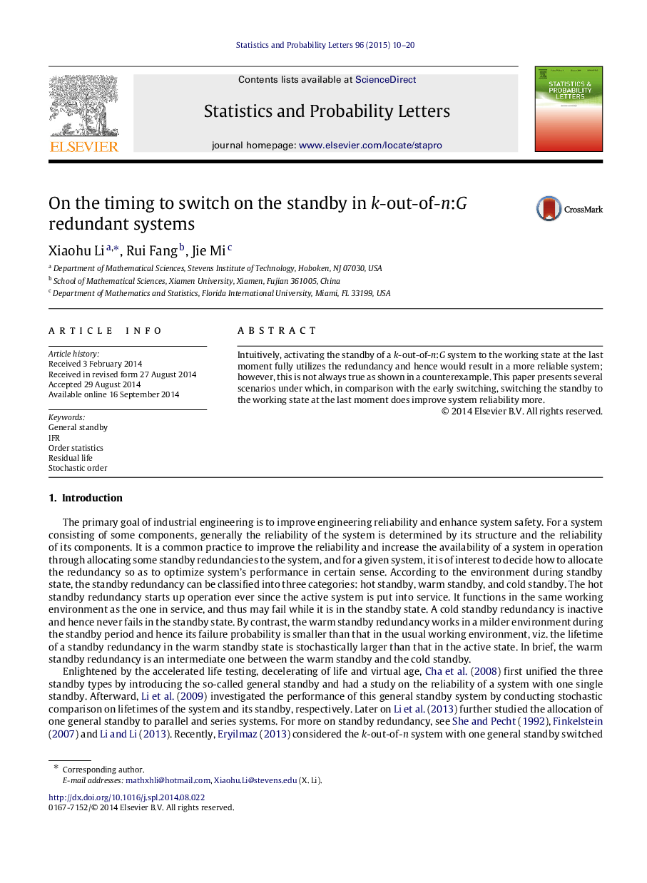 On the timing to switch on the standby in kk-out-of-n:Gn:G redundant systems