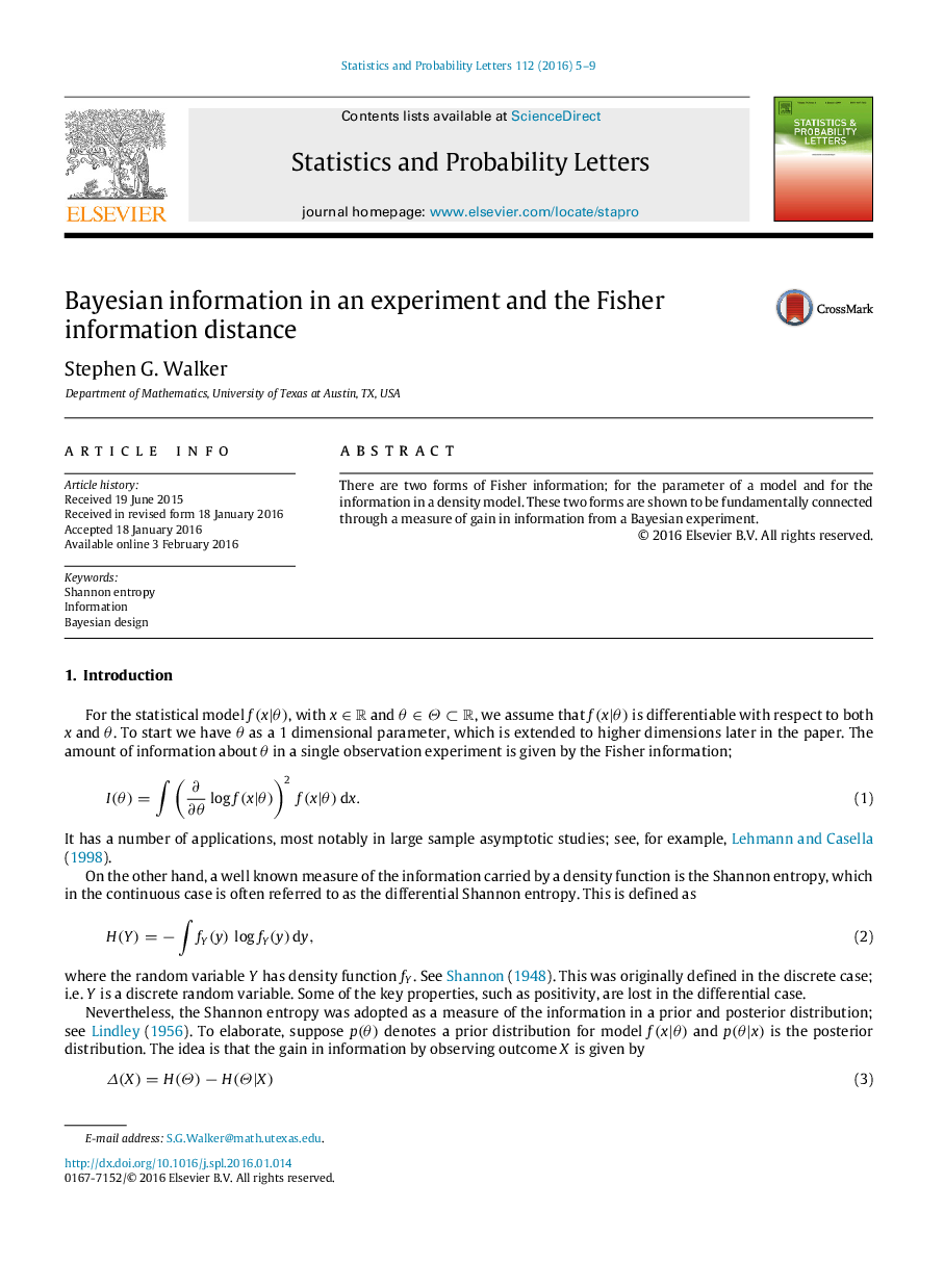 Bayesian information in an experiment and the Fisher information distance