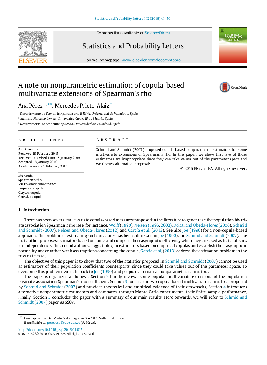 A note on nonparametric estimation of copula-based multivariate extensions of Spearman’s rho