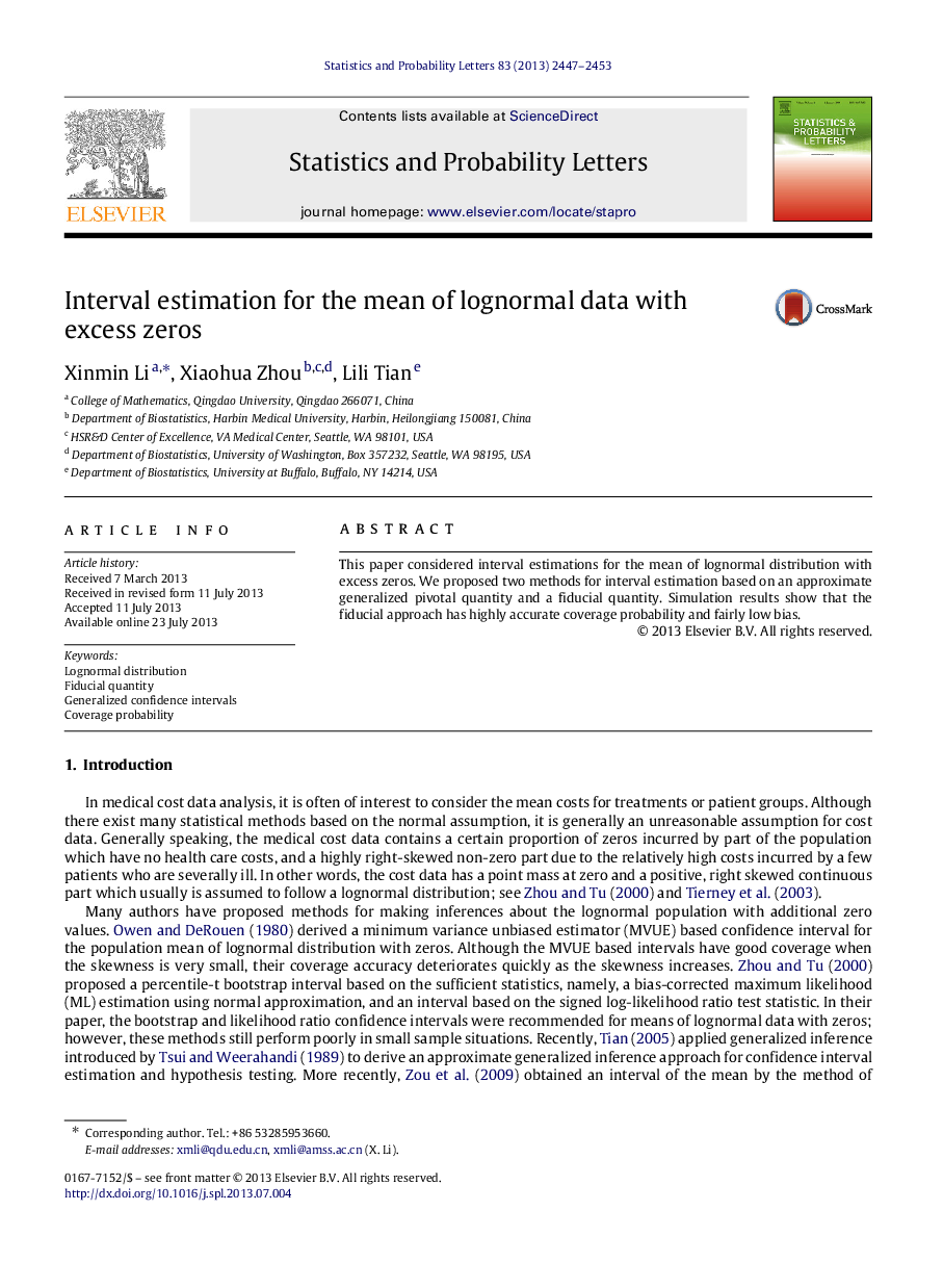 Interval estimation for the mean of lognormal data with excess zeros