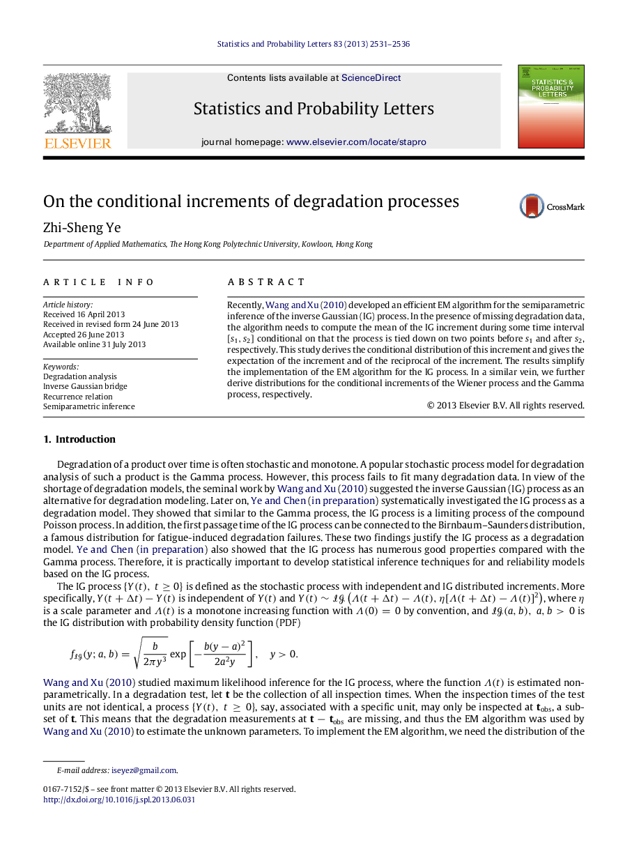 On the conditional increments of degradation processes