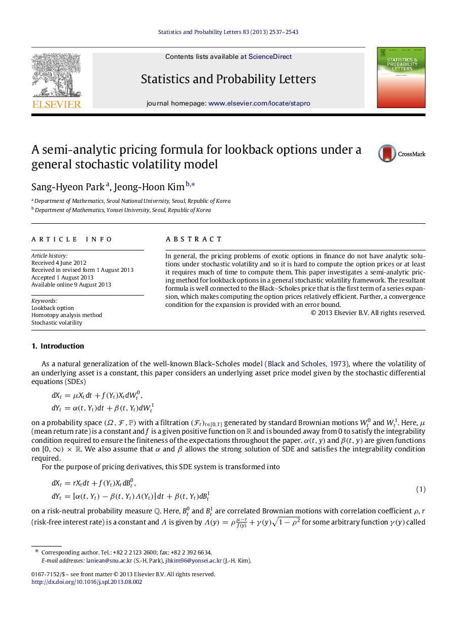 A semi-analytic pricing formula for lookback options under a general stochastic volatility model