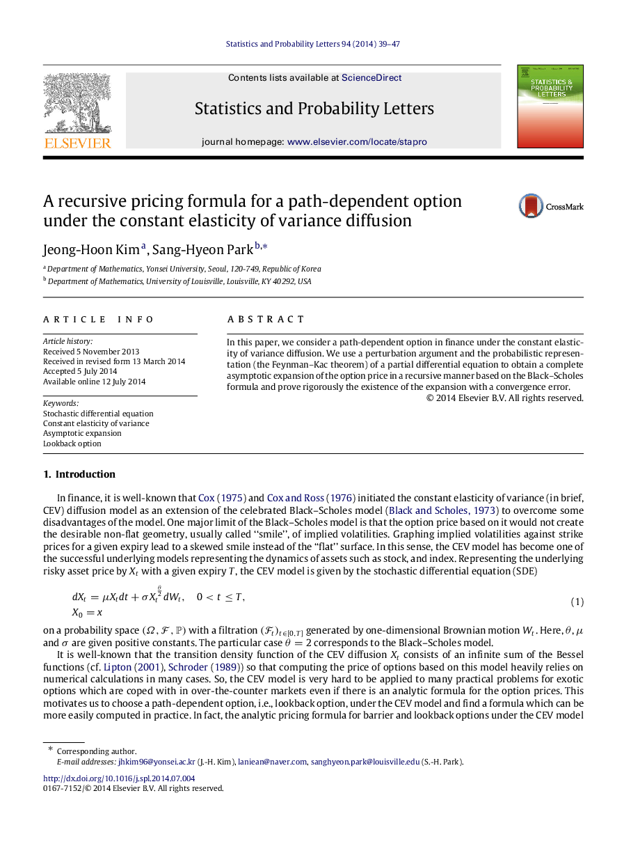 A recursive pricing formula for a path-dependent option under the constant elasticity of variance diffusion