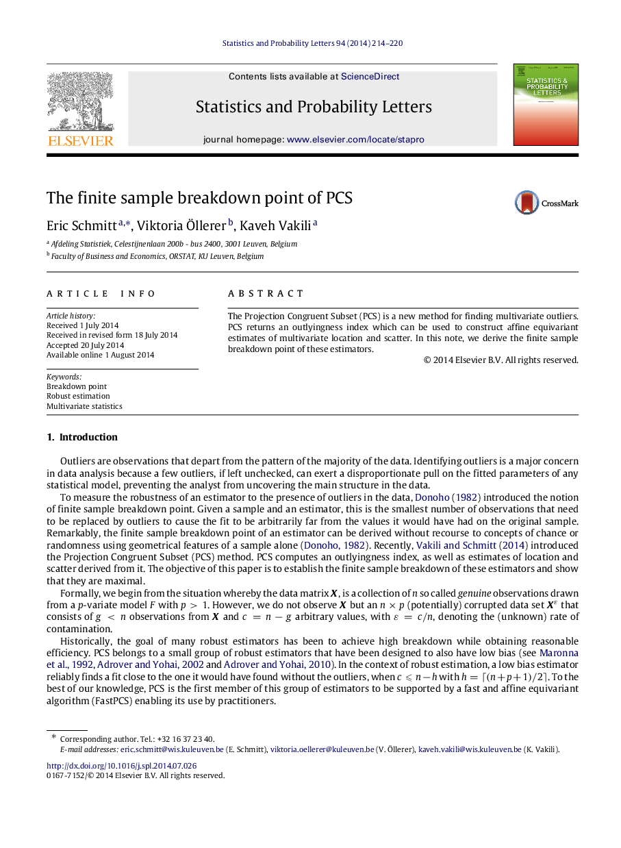 The finite sample breakdown point of PCS