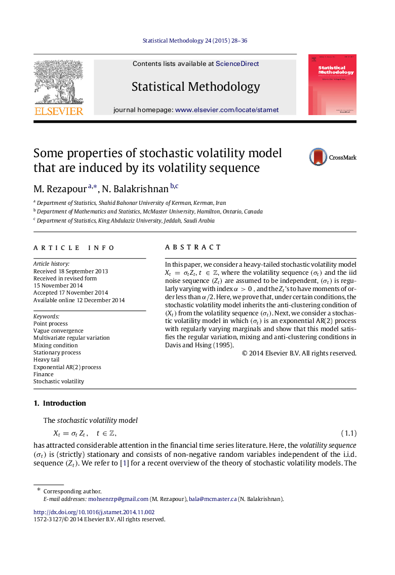 Some properties of stochastic volatility model that are induced by its volatility sequence