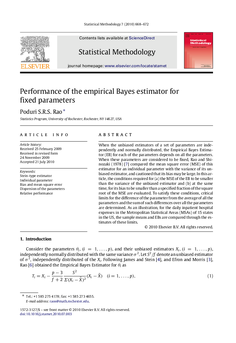 Performance of the empirical Bayes estimator for fixed parameters