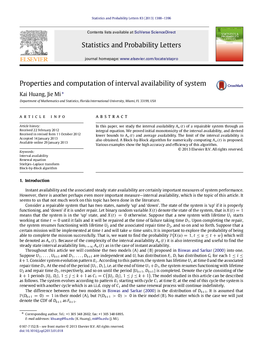 Properties and computation of interval availability of system