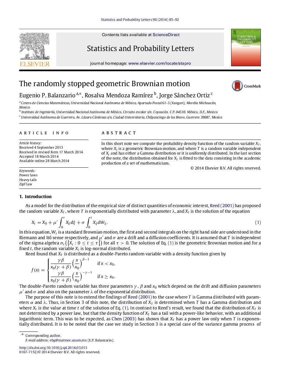 The randomly stopped geometric Brownian motion