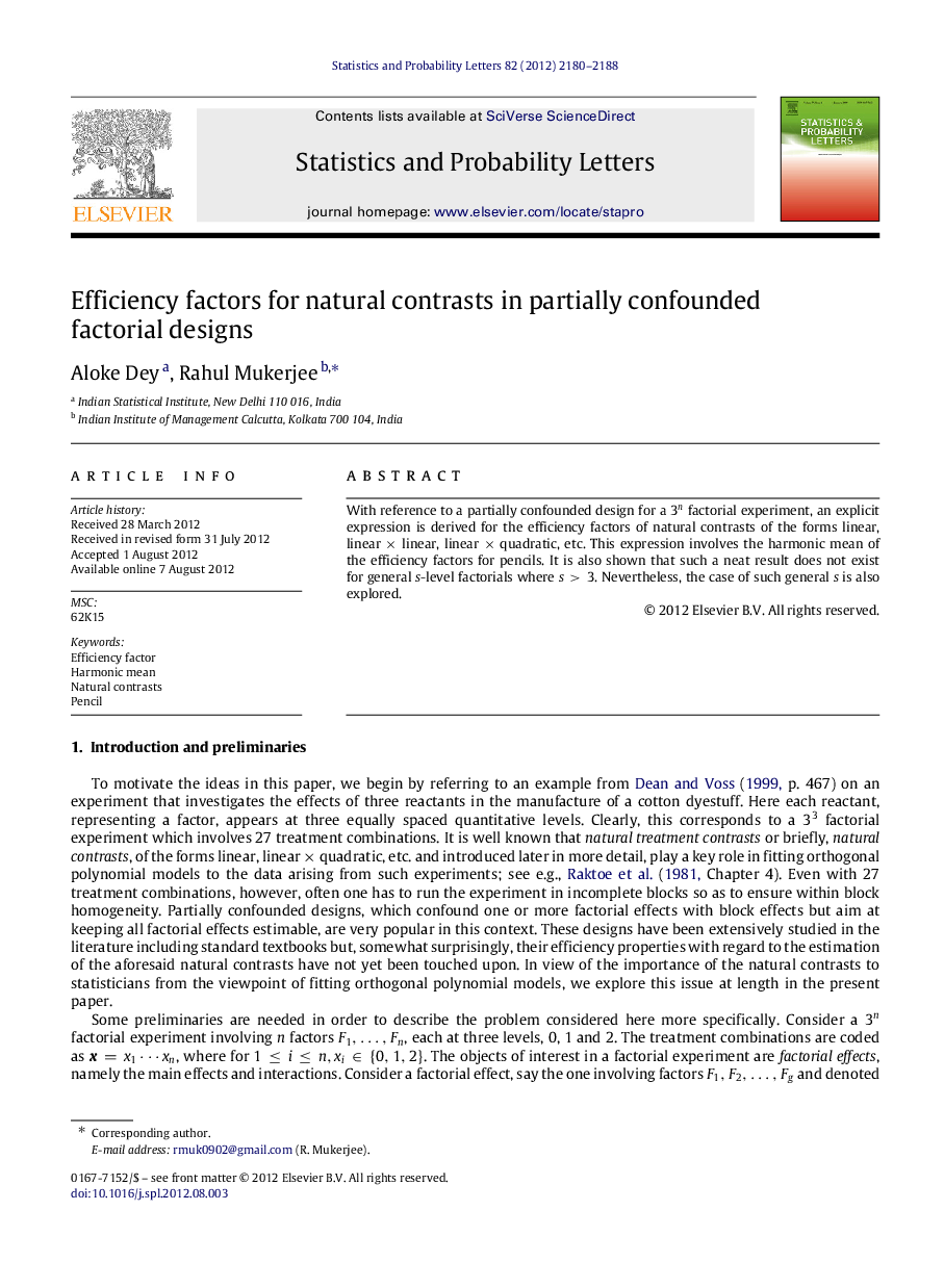 Efficiency factors for natural contrasts in partially confounded factorial designs