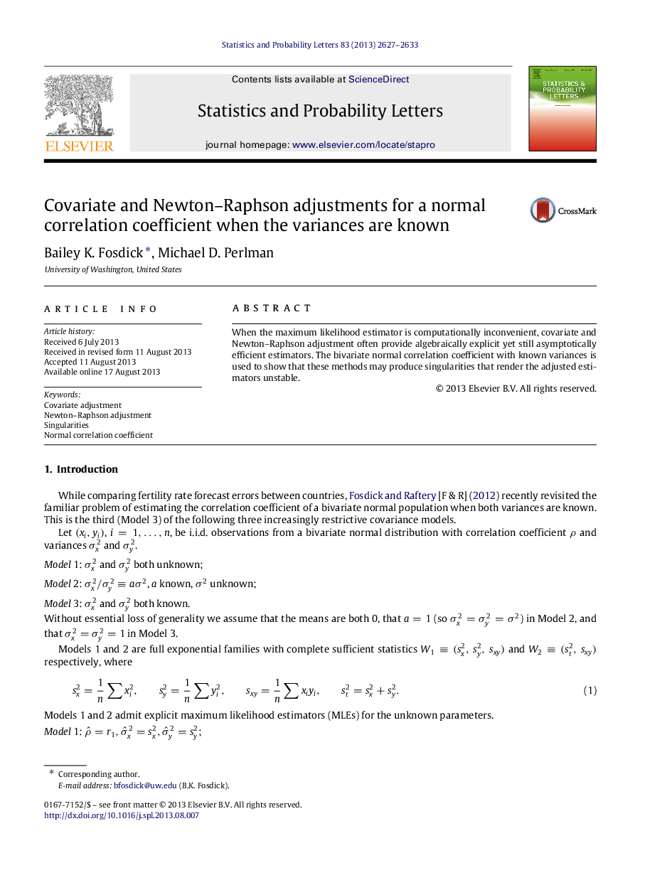 Covariate and Newton–Raphson adjustments for a normal correlation coefficient when the variances are known