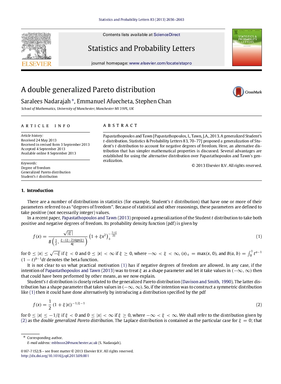 A double generalized Pareto distribution