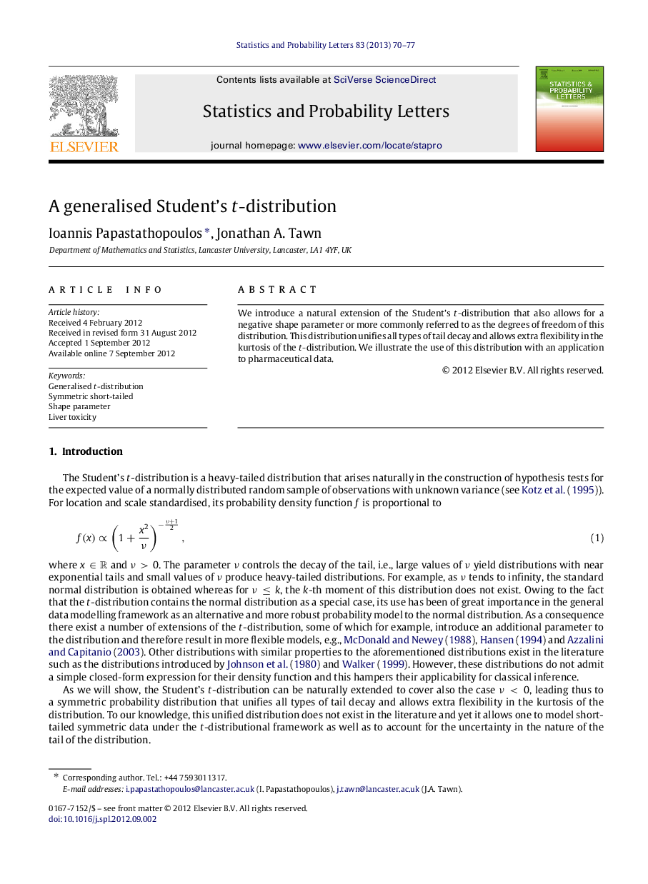 A generalised Student’s tt-distribution