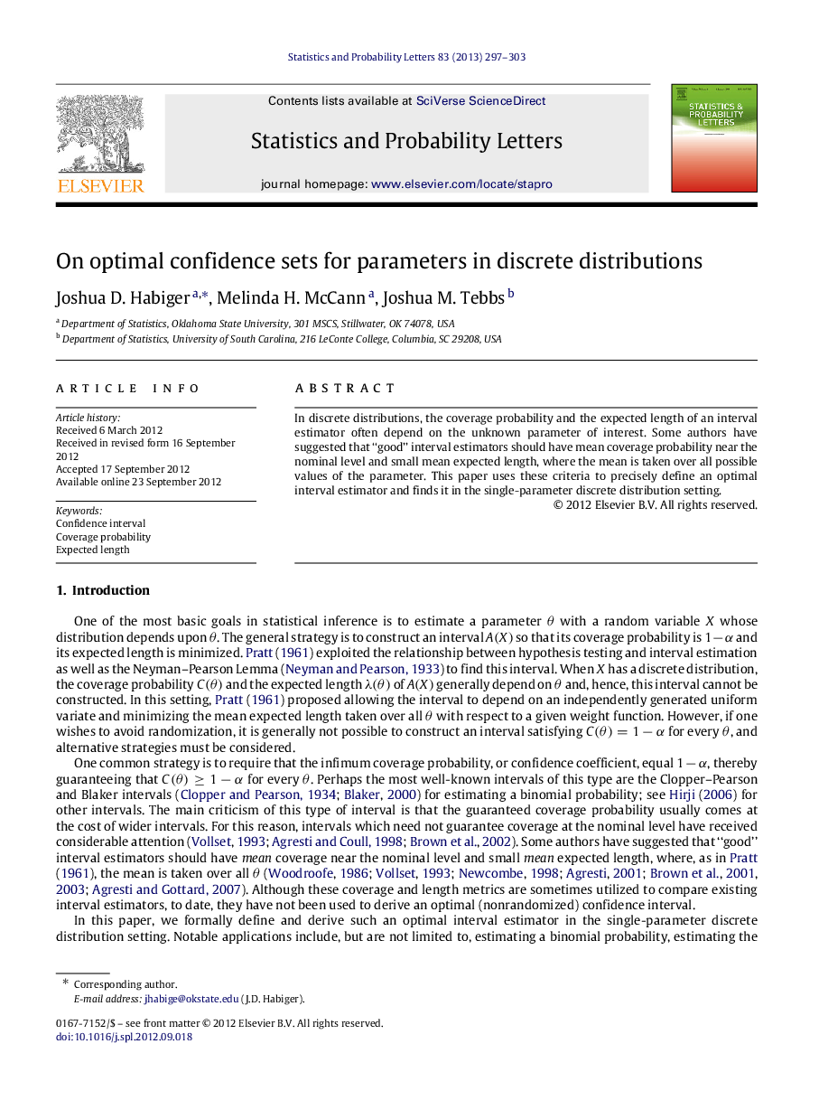 On optimal confidence sets for parameters in discrete distributions