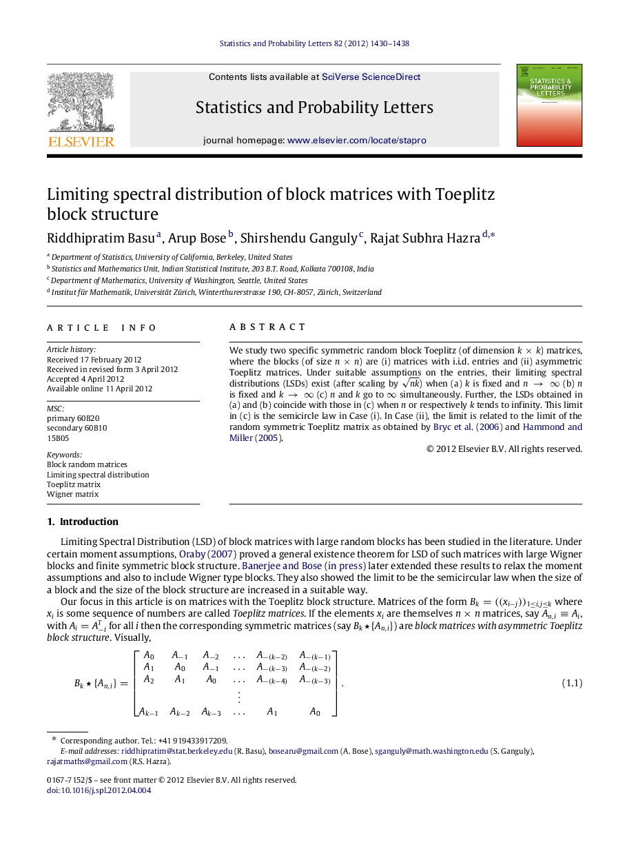 Limiting spectral distribution of block matrices with Toeplitz block structure