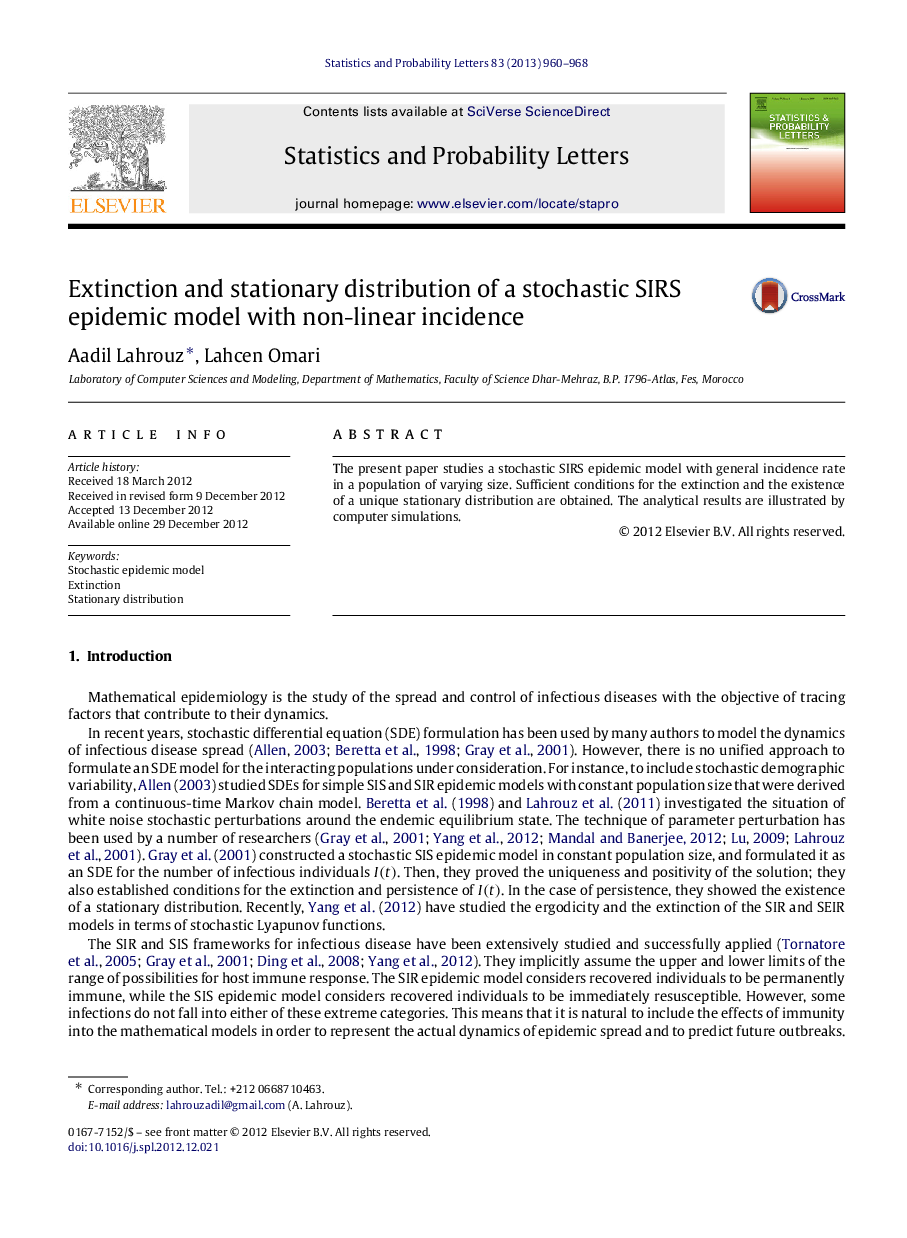 Extinction and stationary distribution of a stochastic SIRS epidemic model with non-linear incidence