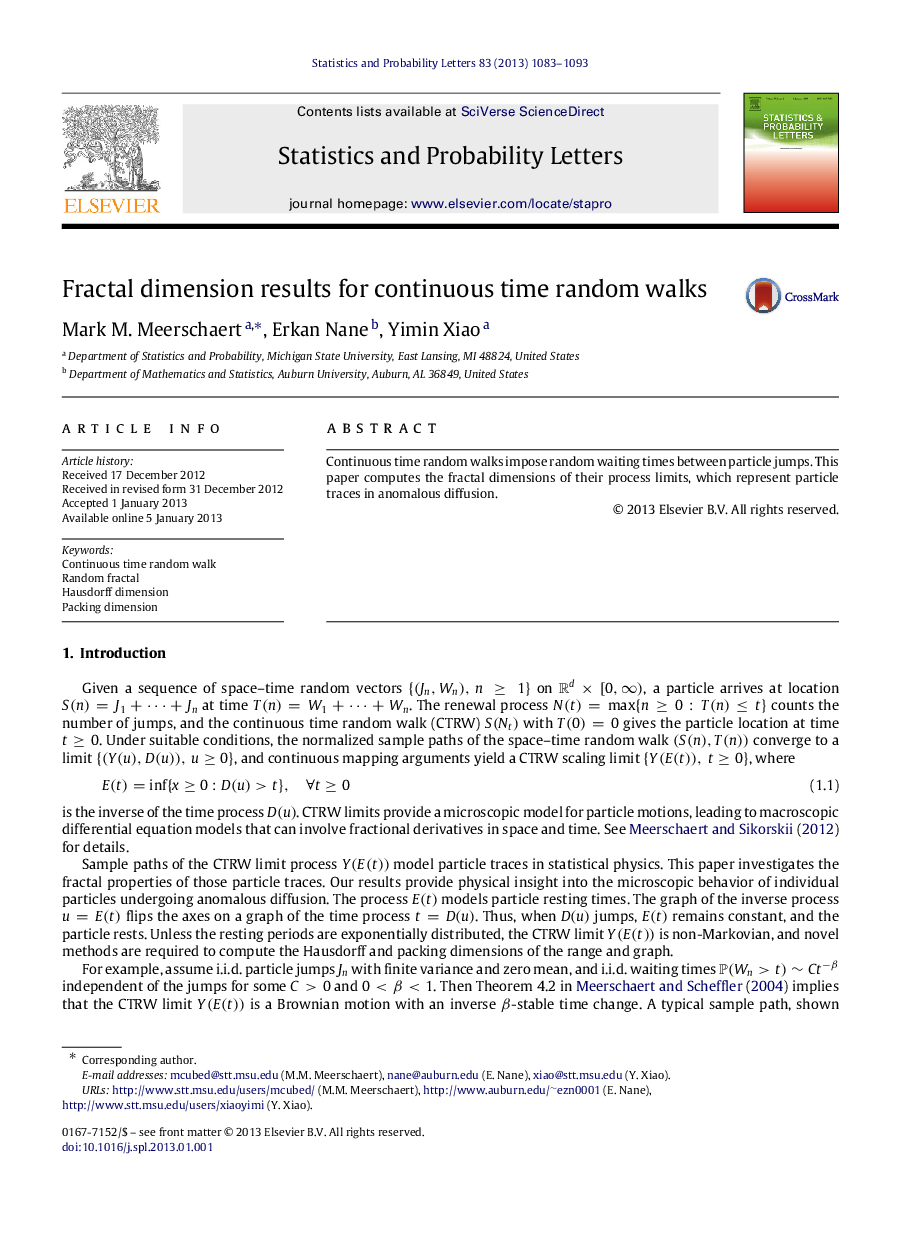 Fractal dimension results for continuous time random walks