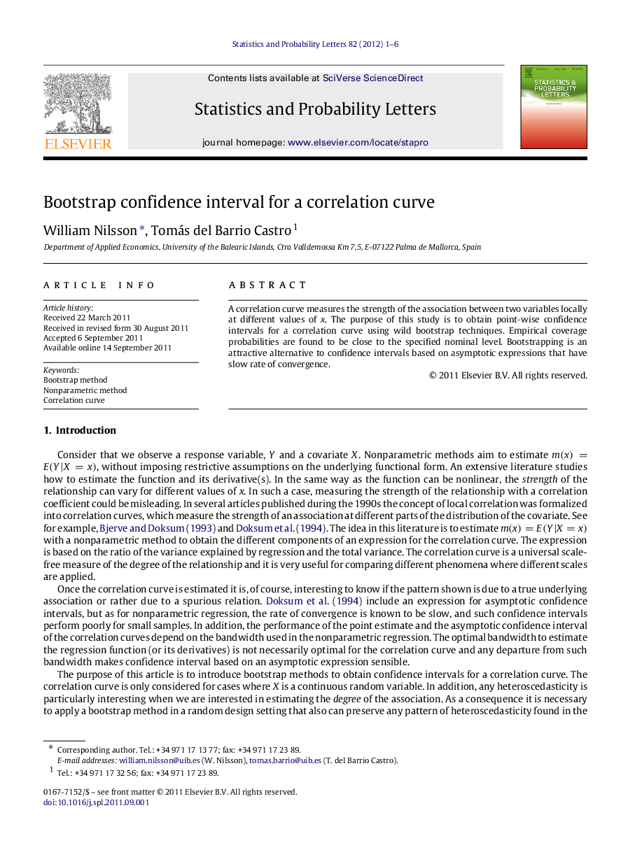 Bootstrap confidence interval for a correlation curve