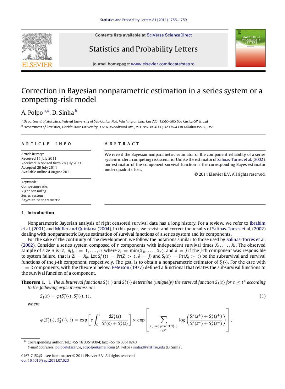 Correction in Bayesian nonparametric estimation in a series system or a competing-risk model