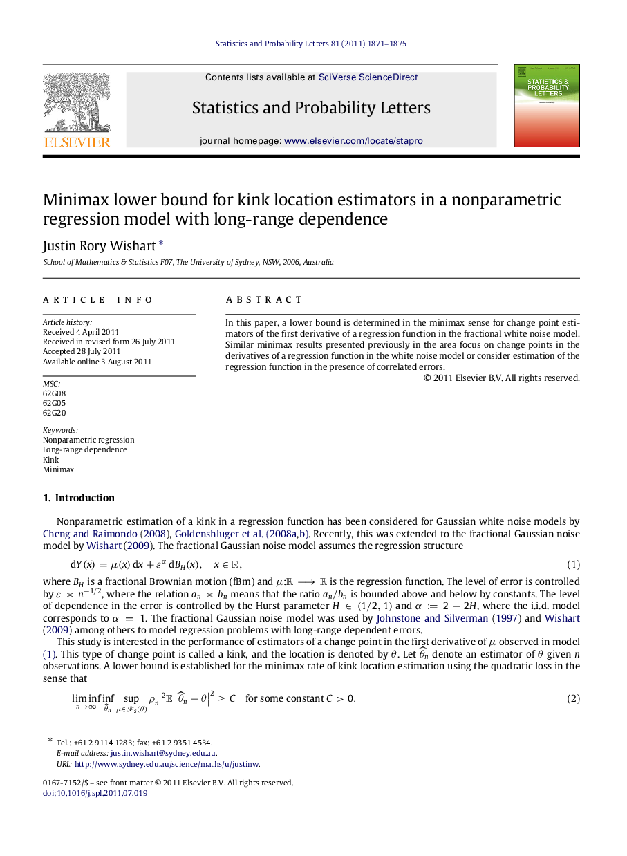 Minimax lower bound for kink location estimators in a nonparametric regression model with long-range dependence