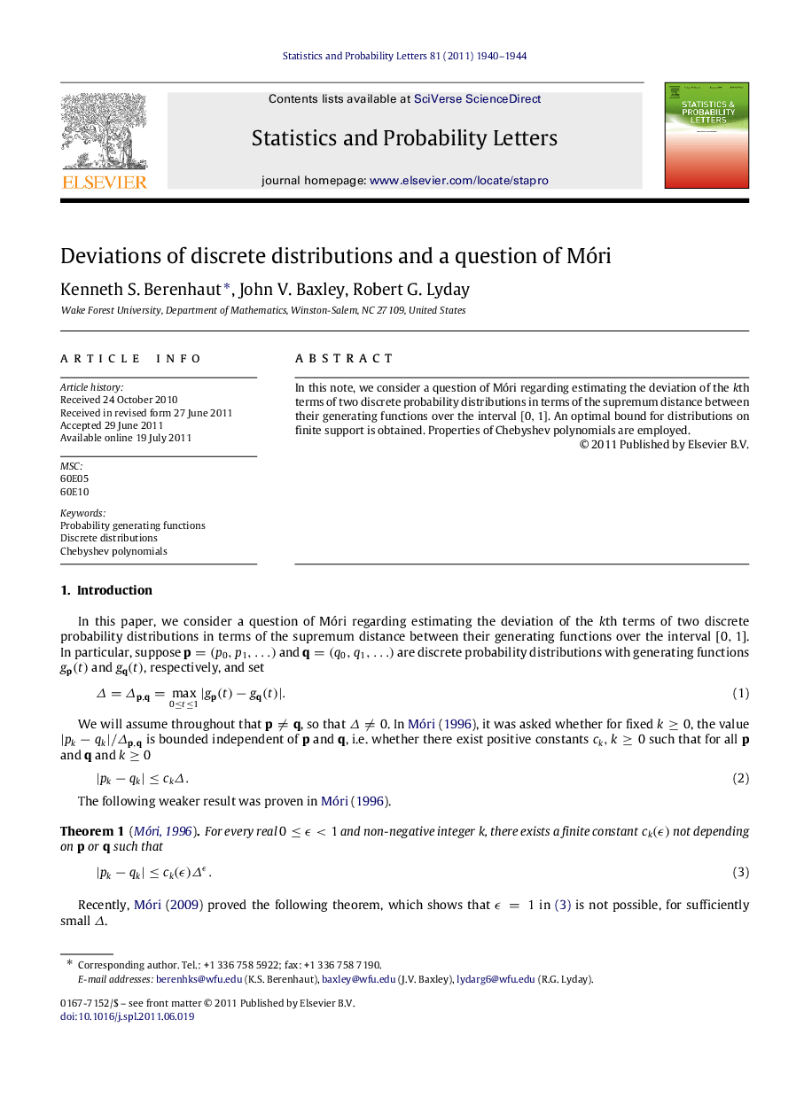 Deviations of discrete distributions and a question of Móri