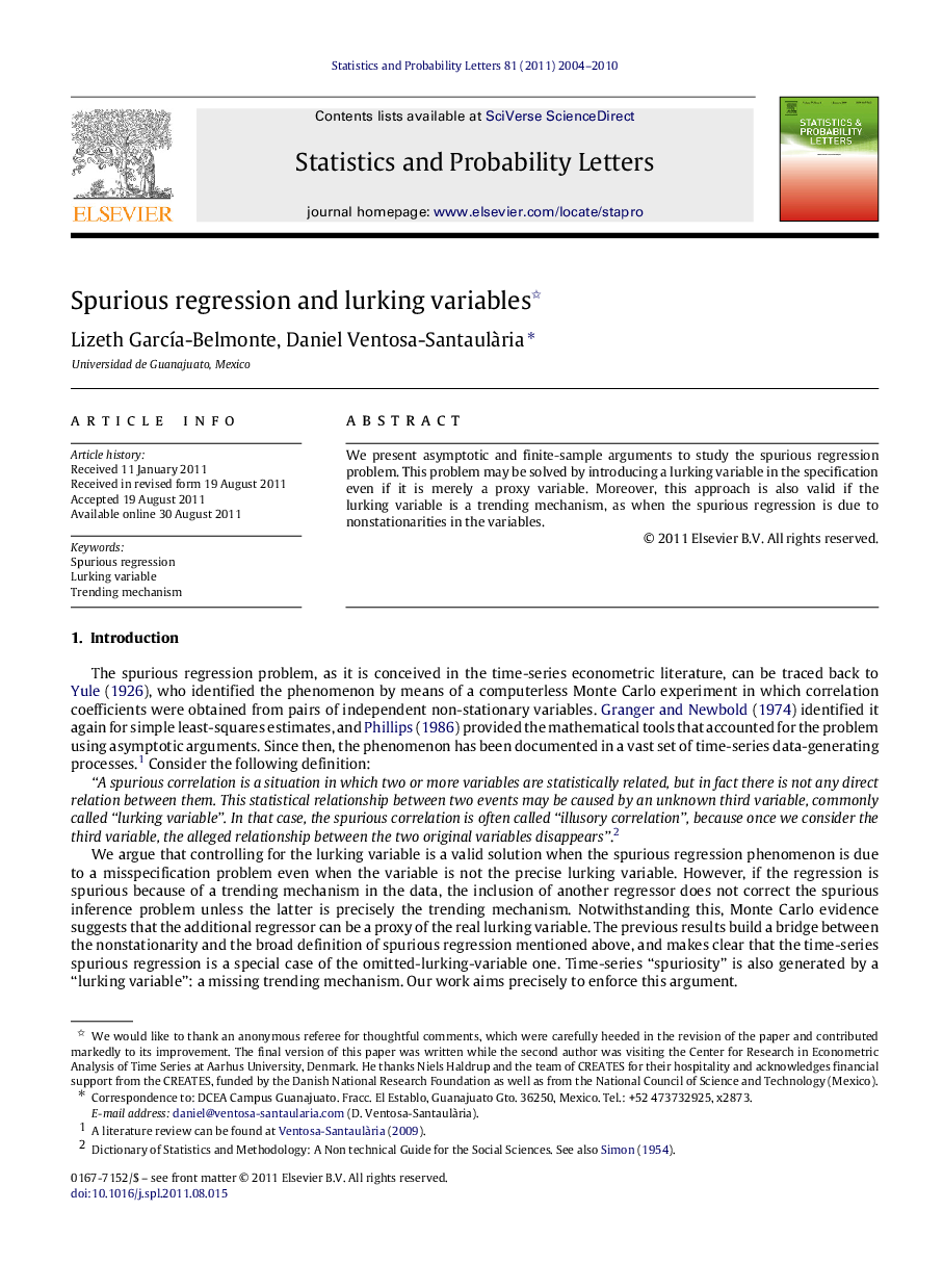 Spurious regression and lurking variables 