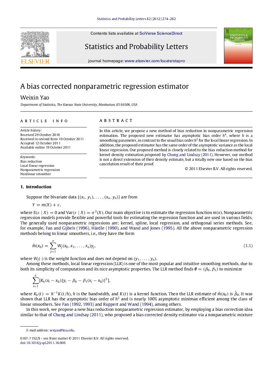 A bias corrected nonparametric regression estimator