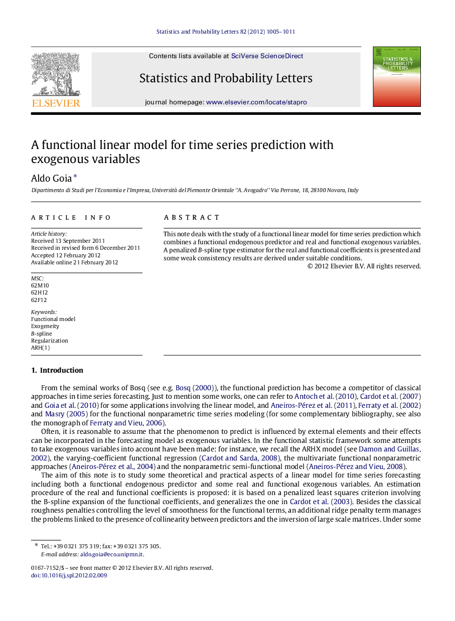 A functional linear model for time series prediction with exogenous variables