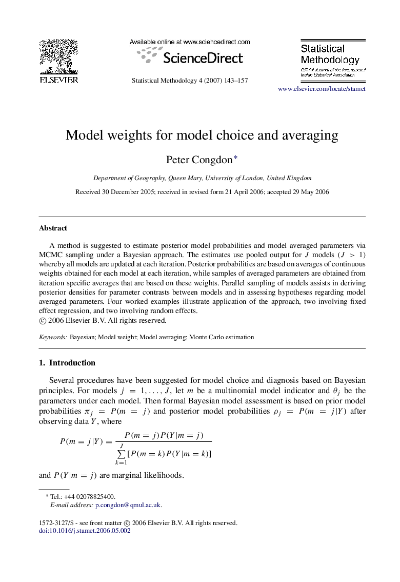 Model weights for model choice and averaging