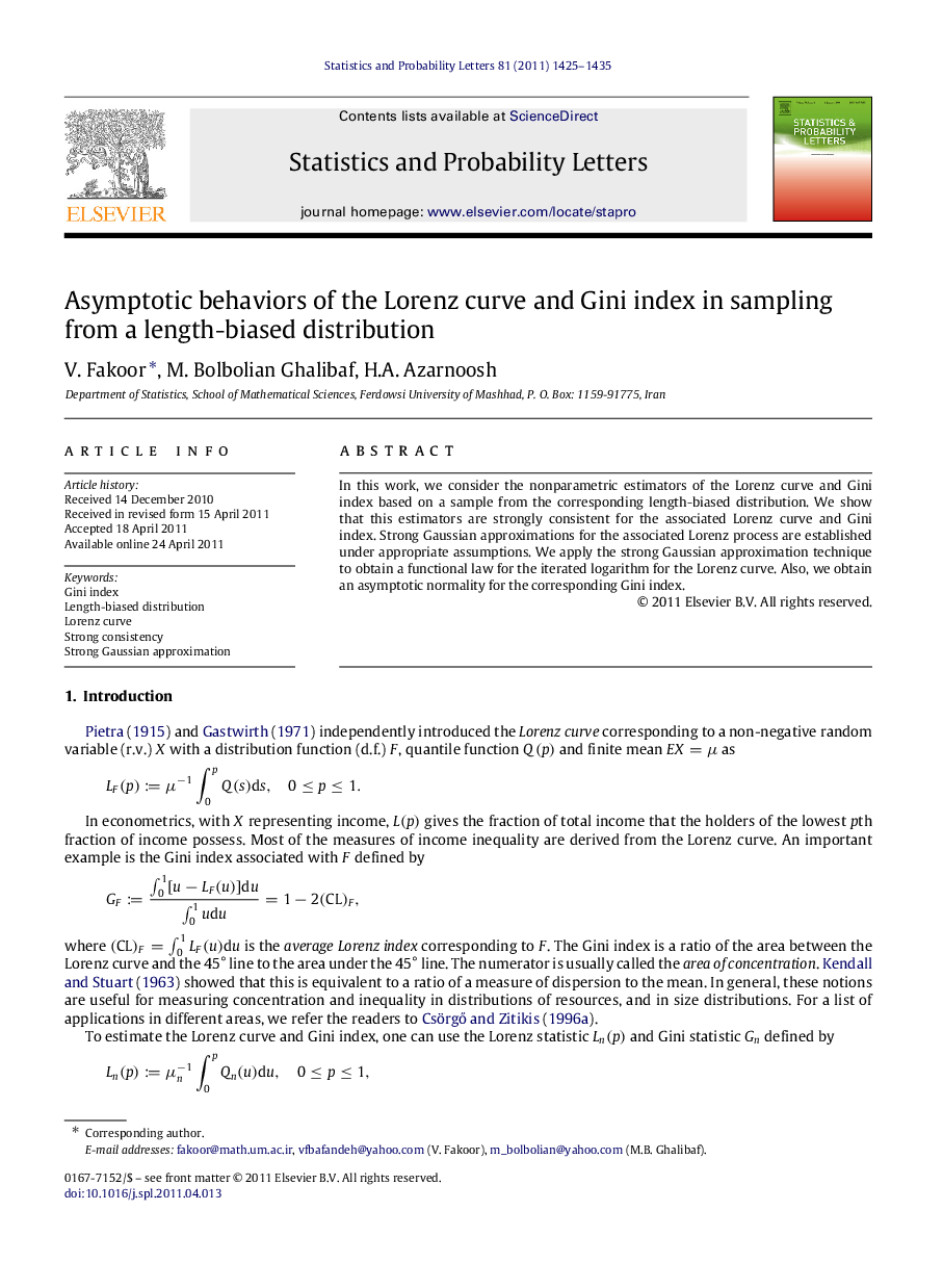 Asymptotic behaviors of the Lorenz curve and Gini index in sampling from a length-biased distribution