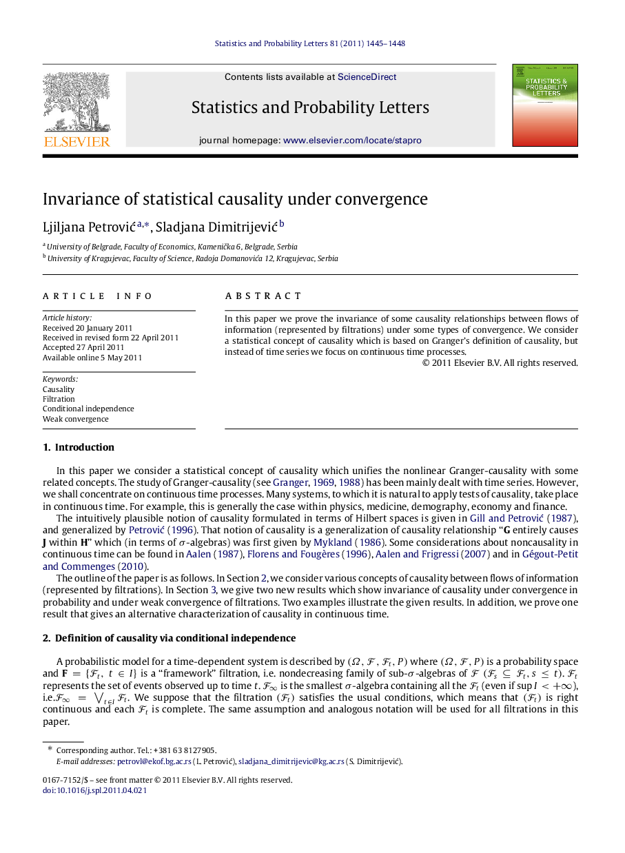 Invariance of statistical causality under convergence